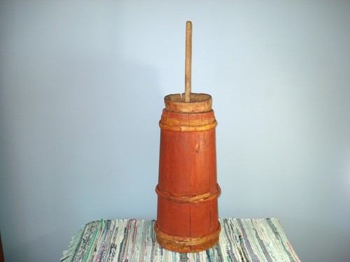 Antique wooden staved butter - antique,