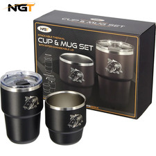 NGT Twin Mugs Set Stackable Cups Camping Fishing Outdoor Cooking Stainless Steel