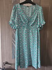 Ladies George At Asda Green Floral Frill Sleeve Dress Size 8. Bnwot