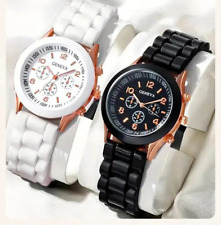Pair of Black and White Geneva  Quartz Watches  Silicon  Straps NEW