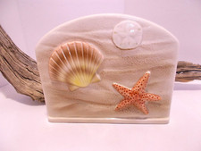 Vintage Otagiri Beach and Seashells Notepad and Pen Holder Beige Office Desk