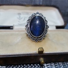Antique 925 Sterling Silver Ring, Blue Paste And Marcasite, Size L.5 US 6