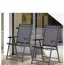 BLACK FOLDABLE GARDEN CHAIRS x 2  * NEVER USED* STYLISH DESIGN * NO ASSEMBLY *