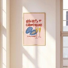 Oyster and Champagne Kitchen Print: Bar Cart Wall Art