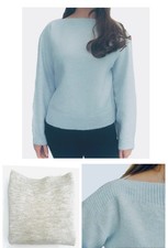 Ladies Marks Slash Neck Wool Blend Jumper Beige Blue Fluffy Sweater Soft Cosy