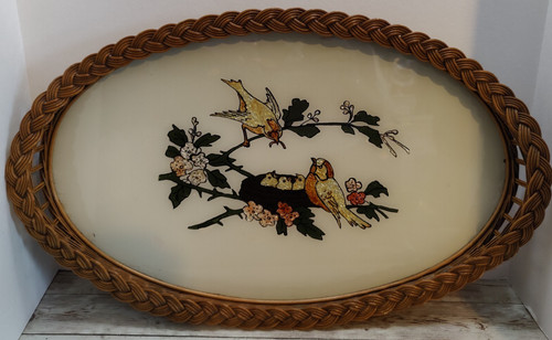 Vtg wicker oval rattan woven - wicker,