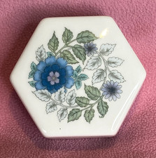Vintage Wedgwood Blue Flowers Clementine Pattern Hexagon Lidded Trinket Box