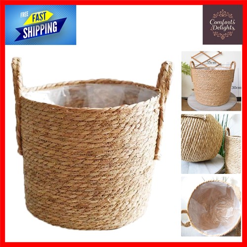 Hand woven seagrass planter - woven,