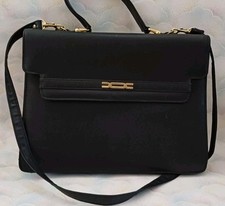BHS Bag Vintage Black Faux Leather Crossbody Shoulder Briefcase 14" x 10" x 5"