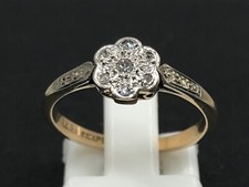8ct Gold ring Platinum Set Diamond Antique Edwardian flower cluster, UK Size N.