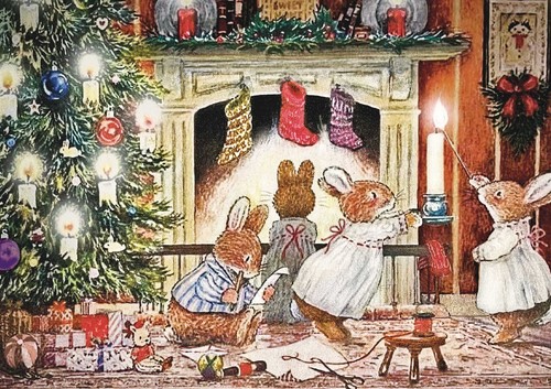 Vintage christmas card rabbit - vintage,