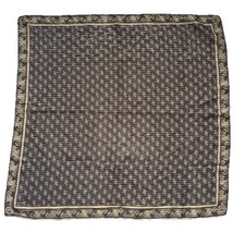 JAEGER 1970'S BROWN GOLD LUREX LOGO PRINT SILK SCARF HAND ROLLED NEW