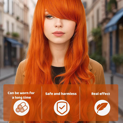 Long orange wig ginger curly - orange, wig,