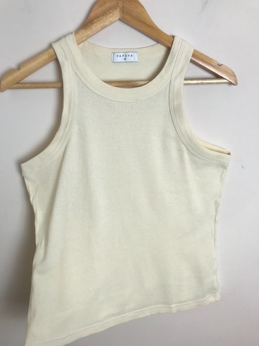 Cream ribbed cotton sleeveless - cotton,
