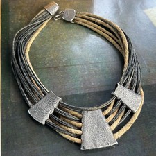 HALLMARKED Sterling Silver CHARACTER Layered Choker Collar Necklace Brutalist