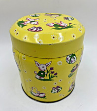 Vintage SK Scribbans Kemp London Ltd Yellow Easter Bunny Cylindrical Biscuit Tin