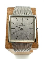 Certina Quartz Men's Watch Square Silver Dial Mesh Strap Swiss Made
