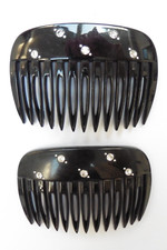 Pair of Vintage Black & Diamante Hair Slides / Combs