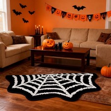 Halloween Bath Mat Washable Spider Web Gothic Pumpkins Rugs Non Slip