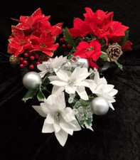 Grave Memorial Cemetery Pots Artificial Flowers Poinsetta, holly, pine cones