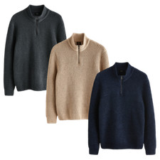 Mens N@@t ZIP NECK Chenille Knitted Jumper Navy Grey Neutral Sizes S - 2XL