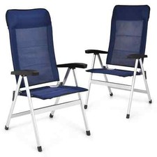 COSTWAY 2-Piece Patio Folding Chairs Garden Portable Chaise Lounge Chair-Navy