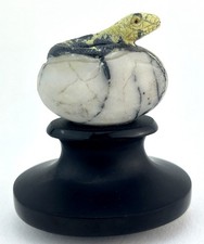 Curious Solid Stone Onyx Metal Hatching Snake Ornament Gavel Made In Japan