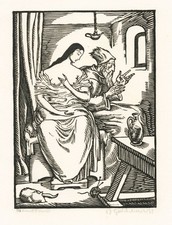 Bruno Goldschmitt Original Woodcut Signed To Johann Fischart Half-Nude 1915