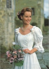 Vintage Laura Ashley Romantic Wedding Dress Puff 3/4 Sleeve Roses Lace 12 Cotton