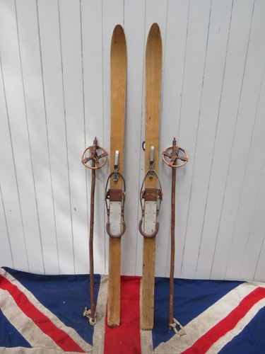 Antique vintage wooden skis - antique,