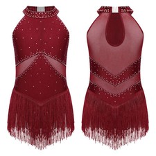 Girls Latin Dance Dress Sparkly Tassel Leotard Hip Hop Jazz Fringed Dancewear