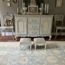Pair of Antique Painted Footstools French Style Fabric Cover Shabby Chic