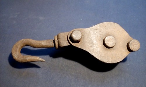 Vintage metal pulley - vintage,