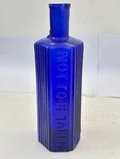 60272 Old Vintage Antique Glass Poison Bottle Blue Hexagonal NTB 8oz