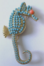 Gorgeous Blue SeaHorse Turquoise/ Salmon Coral Brooch