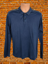 HUGO BOSS BLUE PLEINS POLO T-SHIRT TOP MEDIUM COTTON MENS SLIM FIT LONG SLEEVE