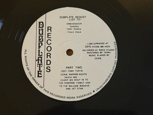 Dubplate records ossie - dubplate, jet