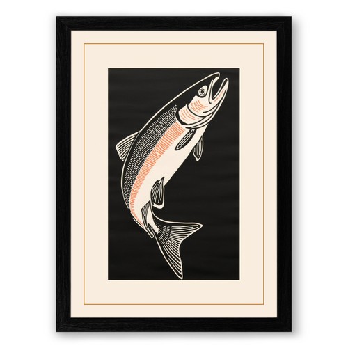 Leaping salmon japandi framed - salmon,