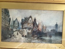 Paul Marny (1829-1914) Framed Watercolour. View of a Brittany town.