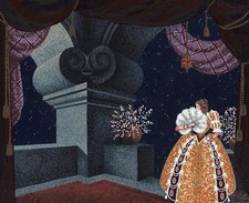 Theatre Set Design Scene - Gouache Painting - Indistinctly Signed - 20th Century