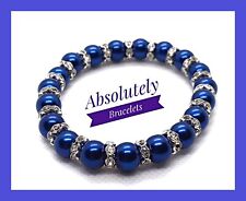 Elastic Glass Pearl & Silver Diamante Rondelle Bead Bracelet - 29+ Colours - 8mm