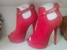 Just Fab Fabrina Red Suede platform peep toe high heels Heeled boots Stilletto 4