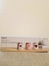 Tea Light Holder -Next Set of 3 Pink Ceramic Heart Tea Light Holders Lanterns