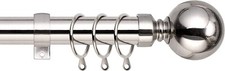 Viceroy Metal Ball Extendable Curtain Pole. (Brushed Chrome, 160cm - 300cm)