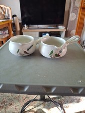 Vintage Denby Greenwheat  2 Sauce Boats One Damaged with one saucer See Photos