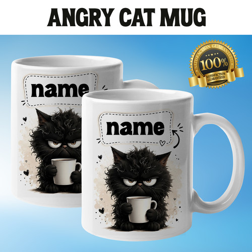 Personalised angry cat mug - cat,