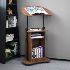 Mobile Lectern Podium Standing Height Adjustable Laptop Stand w/Wheels&2 Shelves
