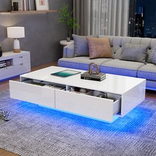 Coffee Table with LED RGB Lights High Gloss Coffee Storage Table for Living Room