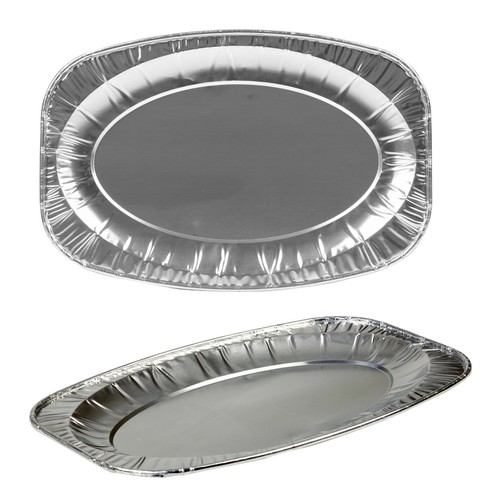 Oval aluminium serving - aluminium, food