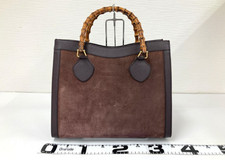 Gucci Diana Bamboo Tote Bag Brown Suede Handbag with Dust bag Shop card